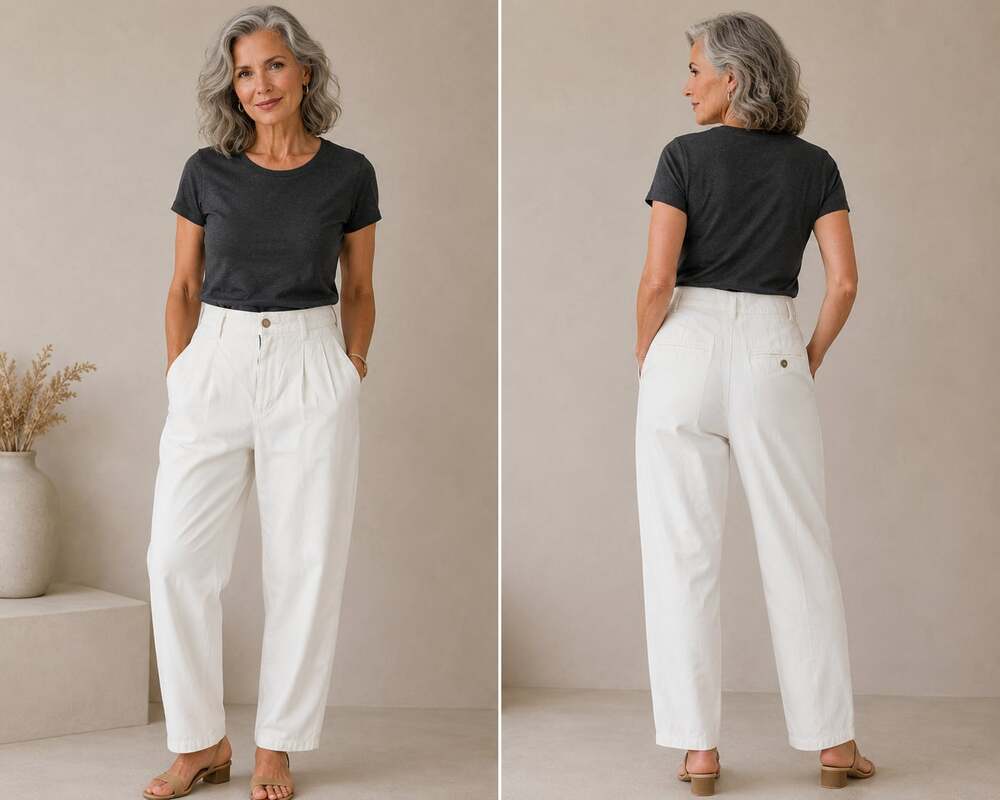 Vintage Calvin Klein Sport High Rise Pleated White Cotton Trousers Size M37JC